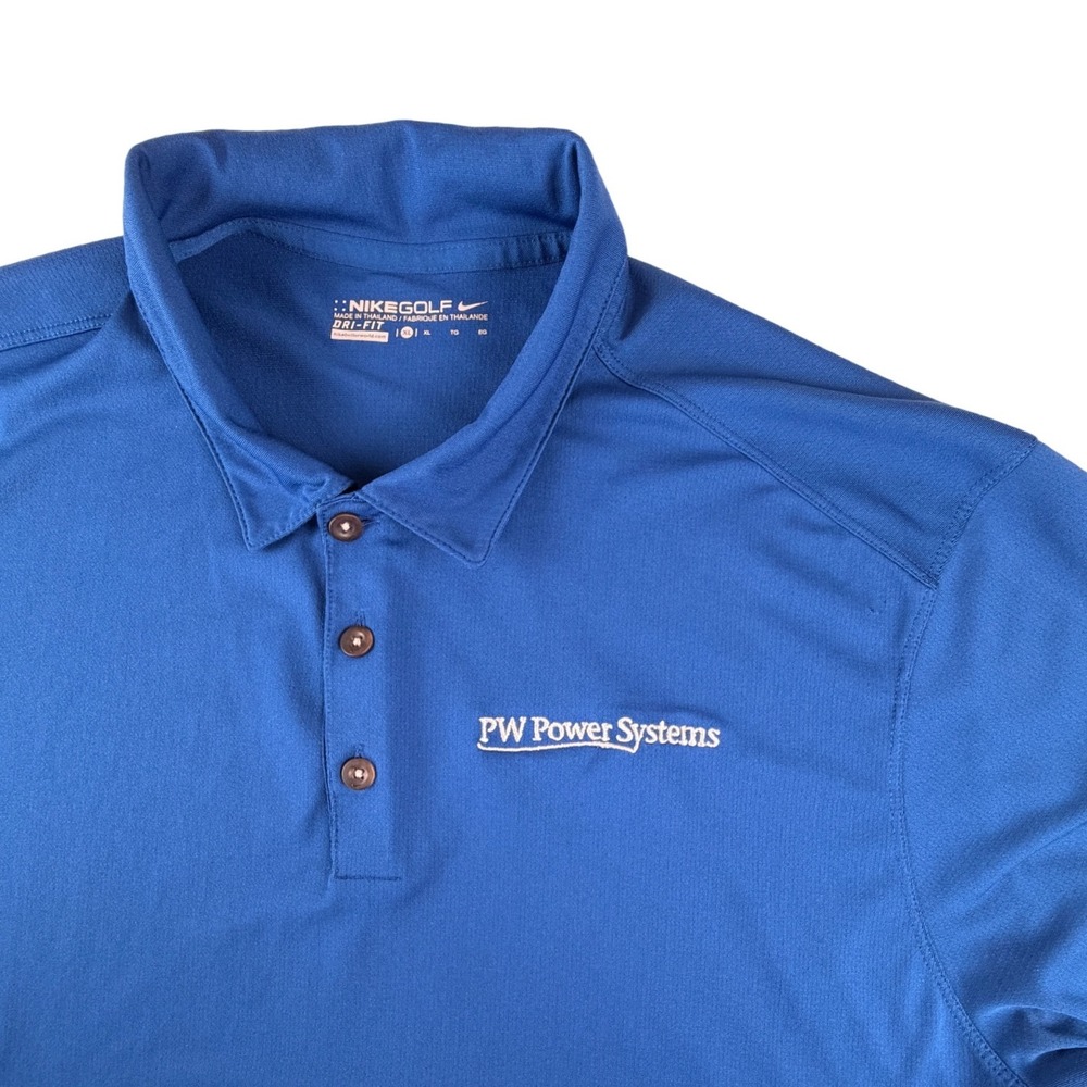 Nike Golf Mens‎ XL Dri-FIT Polo Shirt Blue PW Power Systems Logo Short Sleeve